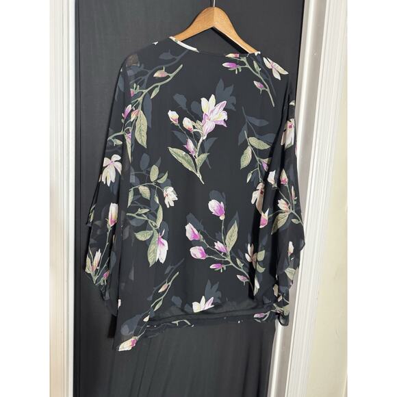 NY Collection NWT 2X Embellished V-Neck rhinestone pull over sheer fairy floral - Picture 5 of 10
